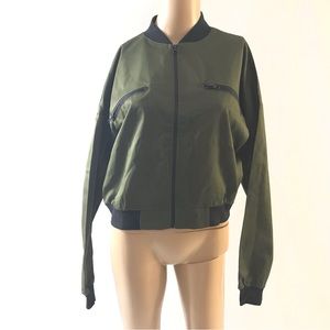 Boohoo Women's US Size 4 Woven Zip Bomber Jacket Olive Green Black Longsleeve
